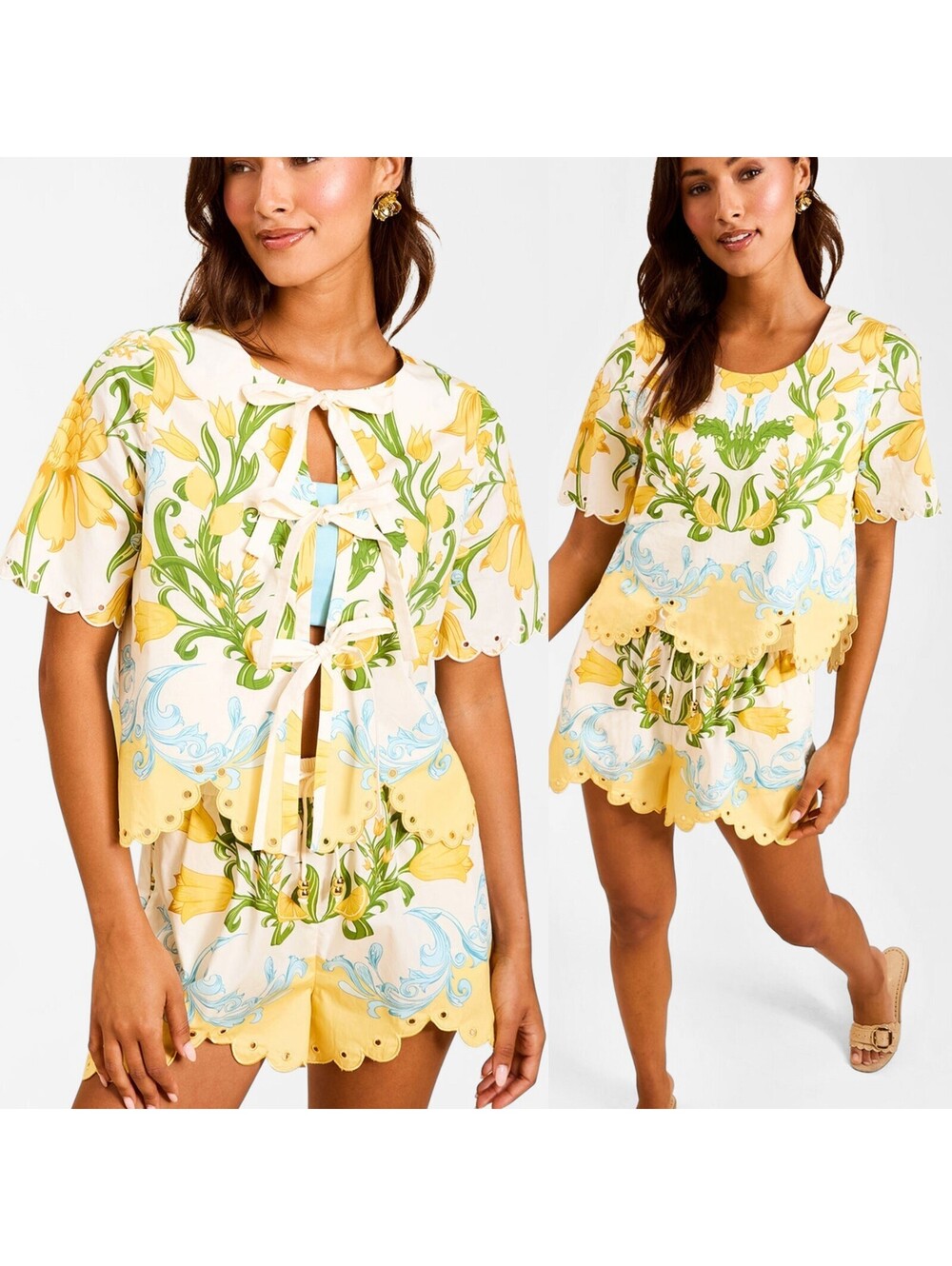 Mestiza New York Baja Convertible Top Medium Yellow Floral Romantic Resortcore